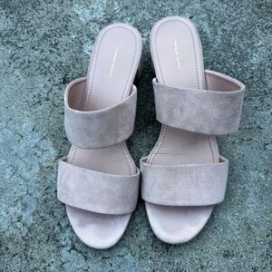 Mansur Gavriel Apricot Suede Double Strap Block Heel Slides size 39
